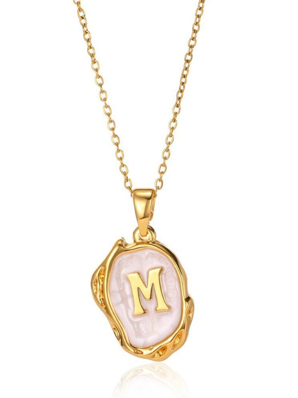 Gold Initial M Necklace Vintage Irregular Pendant Letter Necklace Minimalist